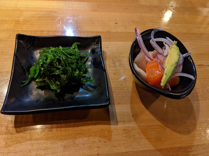 seaweed salad and yuzu ceviche