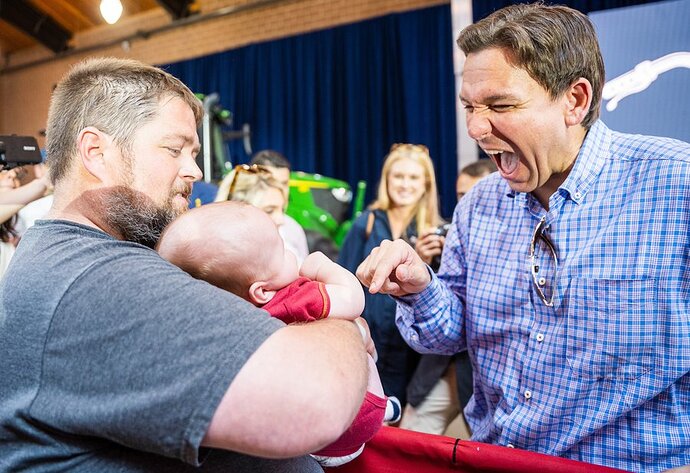 desantis screaming at an innocent little baby