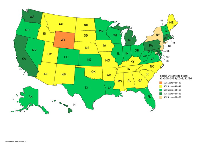 Social Distancing Score (1-100) 3_25_20-3_31_20 new
