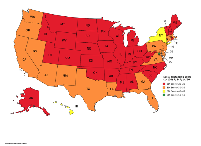 Social Distancing Score (1-100) 7_8-7_14_20