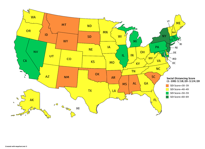 Social Distancing Score (1-100) 3_18_20-3_24_20 new