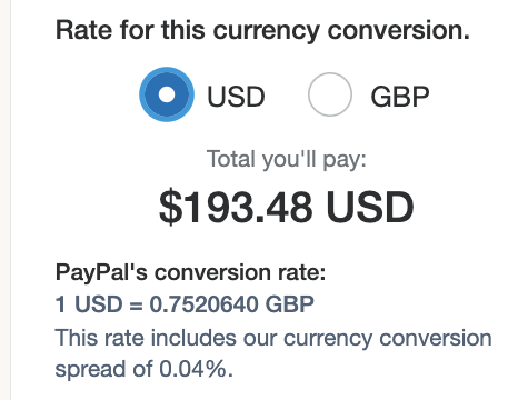 Rate for this currency conversion